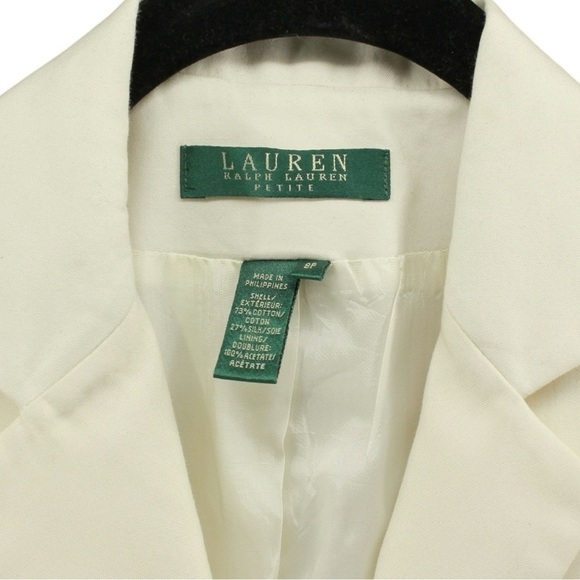 Lauren Ralph Lauren White Silk Blend Blazer Office Siren Careerwear Chic Size 8P - Picture 5 of 12